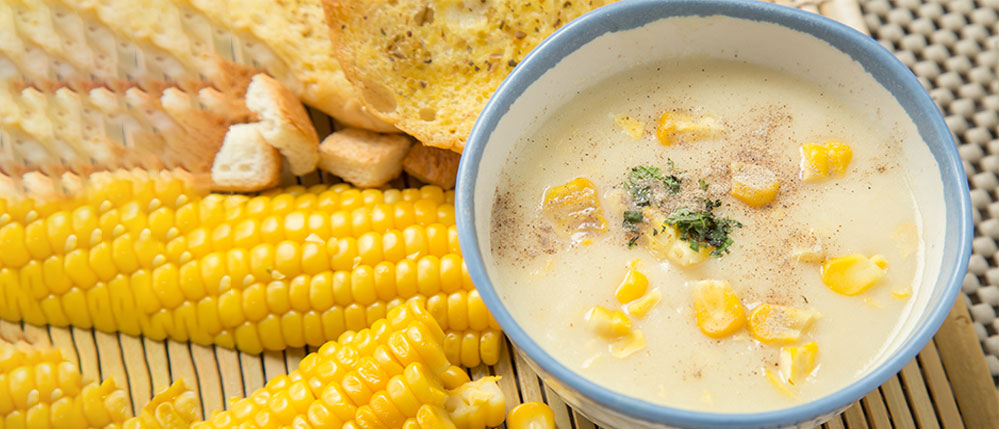 Homemade corn soup with Butter Spread