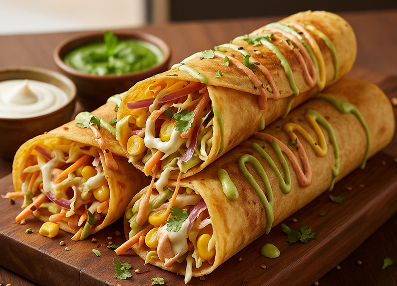 South indian dosa stuffed with mayonnaise