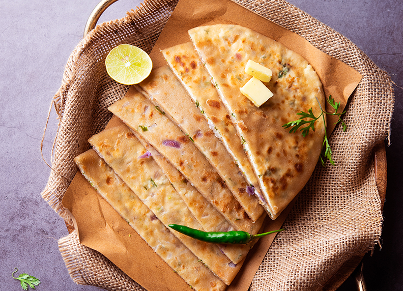 Stuffed paratha with veg mayonnaise